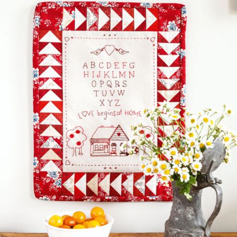 Love Begins At Home Embroidered Sampler Wallhanging