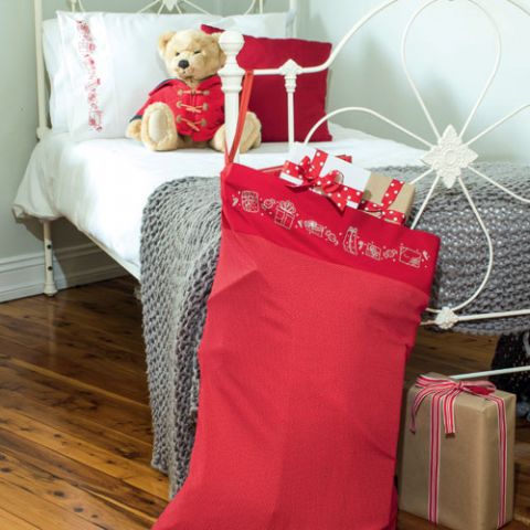 Santa's Bounty Embroidered Pillow Slip and Santa Sack