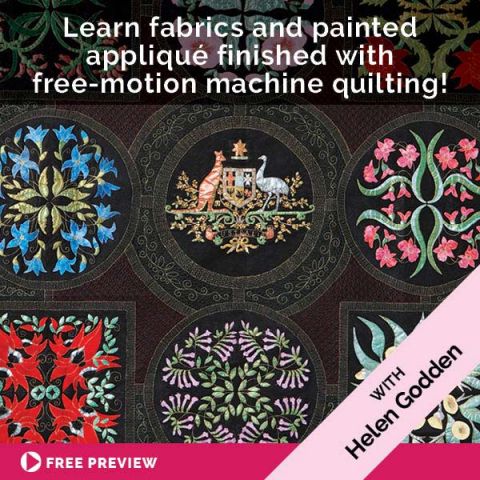 Learn fabric and painted appliqué finished with free-motion machine quilting!